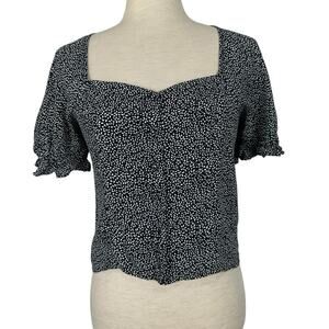 & Other Stories Boho Top Womens Small EU 36 Black Ditzy Floral Milkmaid Peasant